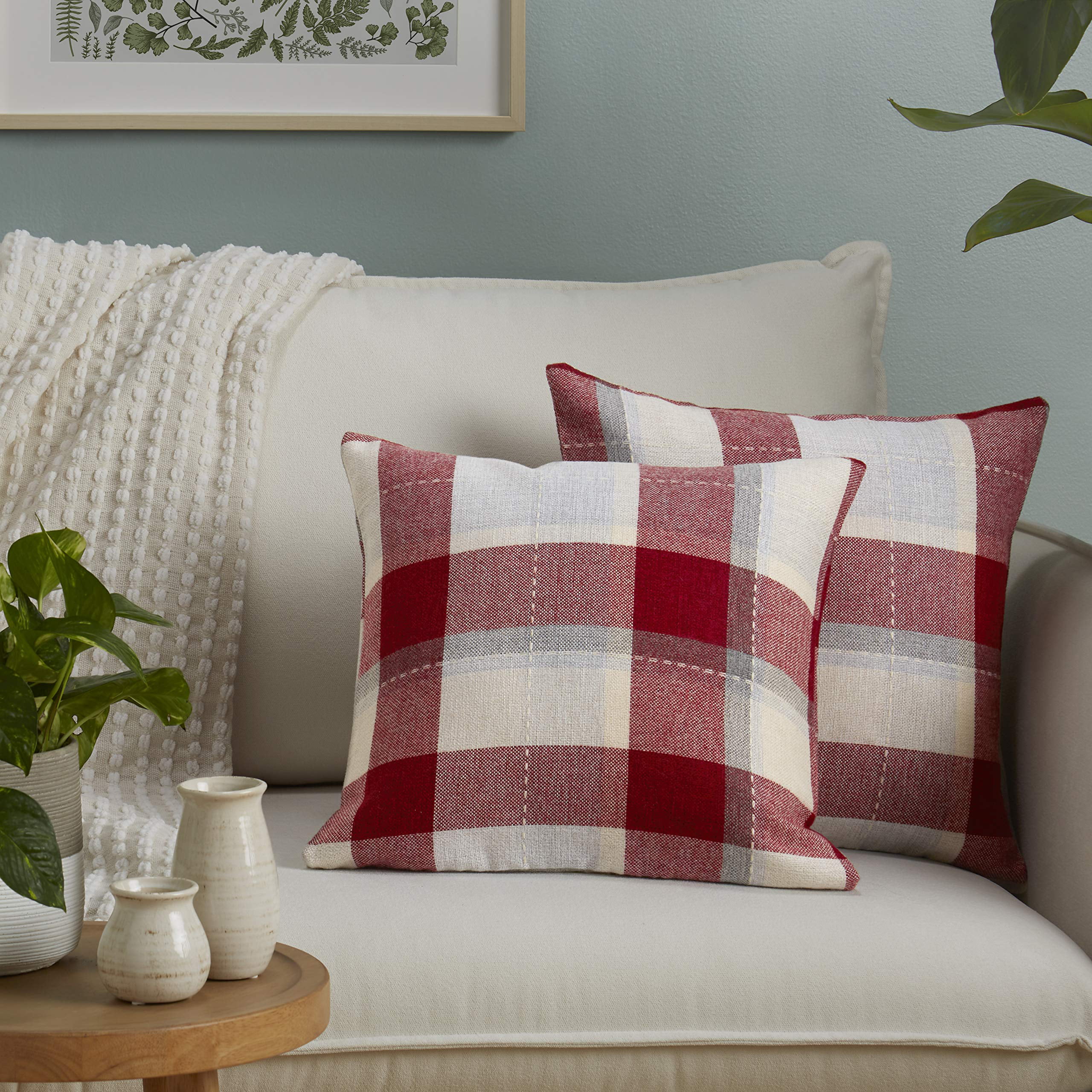 SoHome Jaquard Plaid Throw Pillow Covers 18x18, Decorative