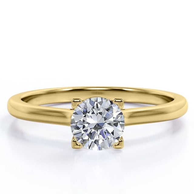 JeenMata Impresionante Anillo para Mano Derecha con Solitario de 1 Quilate de Talla Brillante Redonda Engastado en Garras en Baño de Oro Amarillo de 18 K sobre Plata
