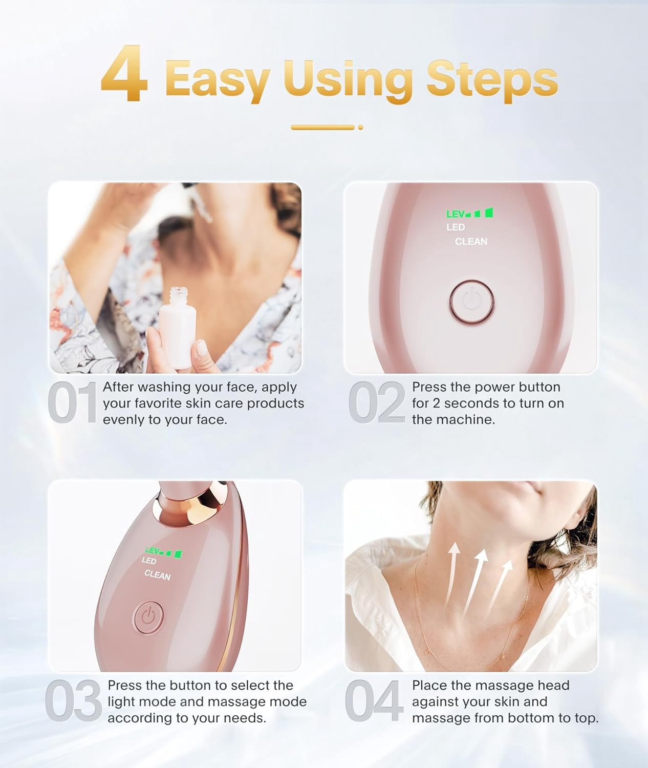 7-in-1 Deplux Face Neck Massager for Daily Skin Care Routine, Facial Massager, Skin Care Tool Rose Gold