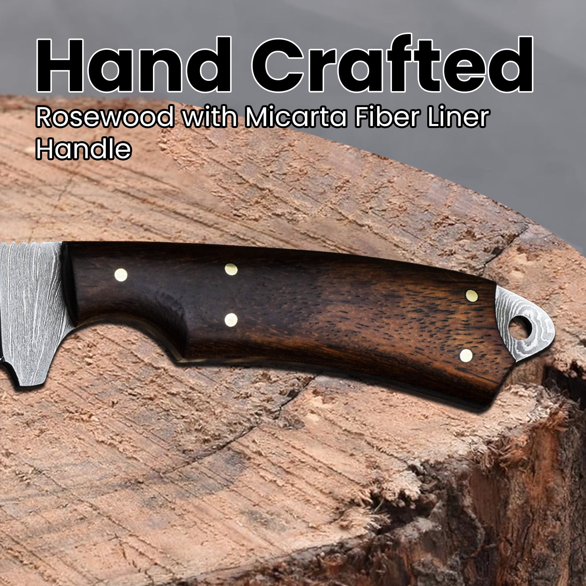 Knives Ranch Model 2001 Damascus Steel Fixed Blade Knife with Rosewood Handle – Durable Hunting, Camping, Outdoor Utility & EDC Knife