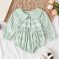 thumbnail image 2 of mgoYE Baby Girl Bubble Romper Long Sleeve Striped Smocked Onesie Bodysuit Infant Outfit Cute Fall Clothes(Green,3-6 Months), 2 of 9