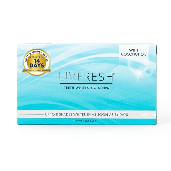LIVFRESH Teeth Whitening Strips, Results in 14 Days, Cleans Teeth & Reduces Plaque, Enamel Safe, for Sensitive Teeth, Uses Coconut Oil & Hydrogen Peroxide, No Slip Teeth Whitener,