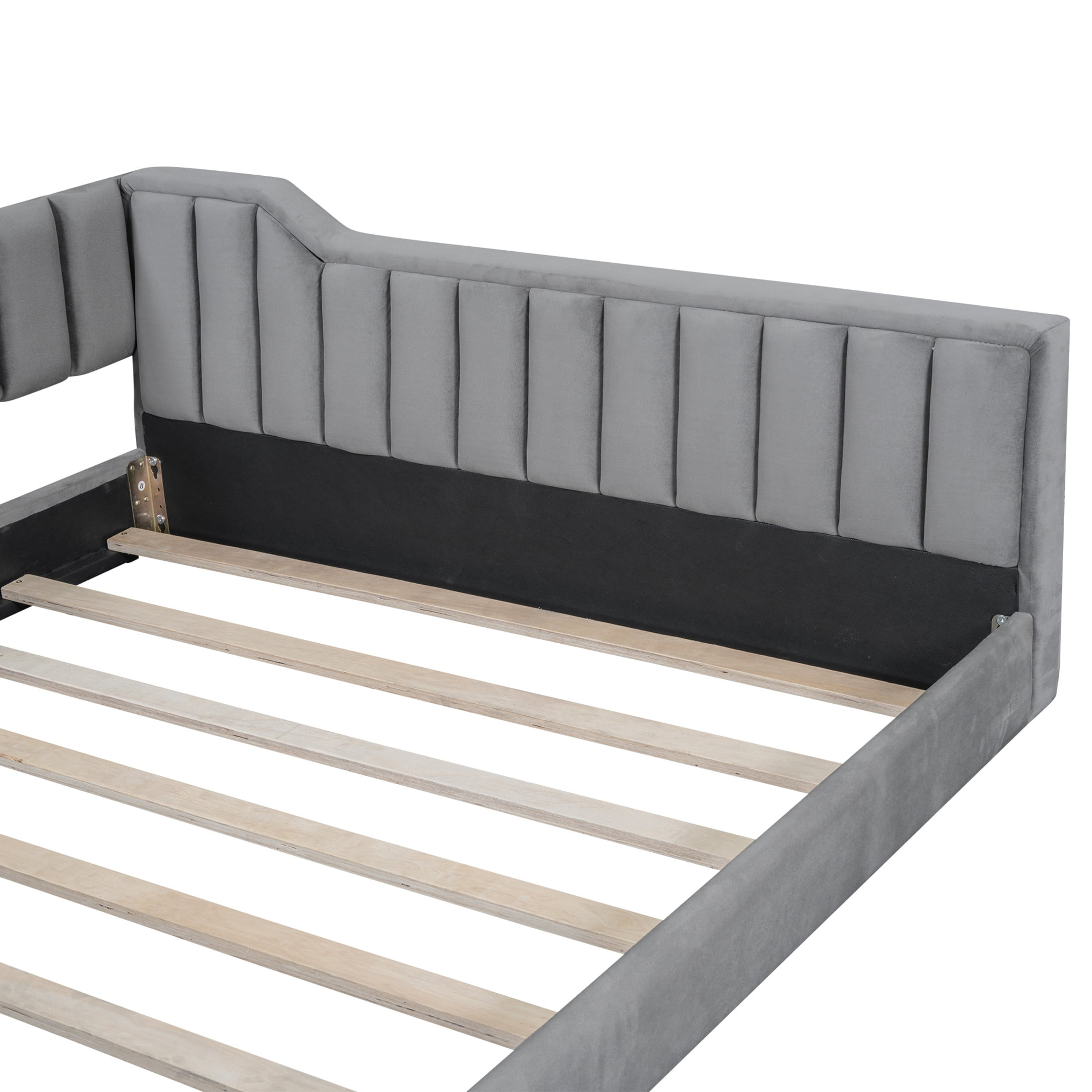 Noble House Full XL Upholstered Daybed, Velvet Vertical Channel Tufting with Side Storage Pocket, Space Saving, Gray