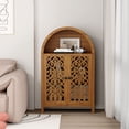 thumbnail image 2 of S-HOME Hand-Carved Arched Walnut Storage Cabinet with Open Shelf & 2 Doors, Tall Narrow Accent Cabinet for Home Décor, 2 of 12