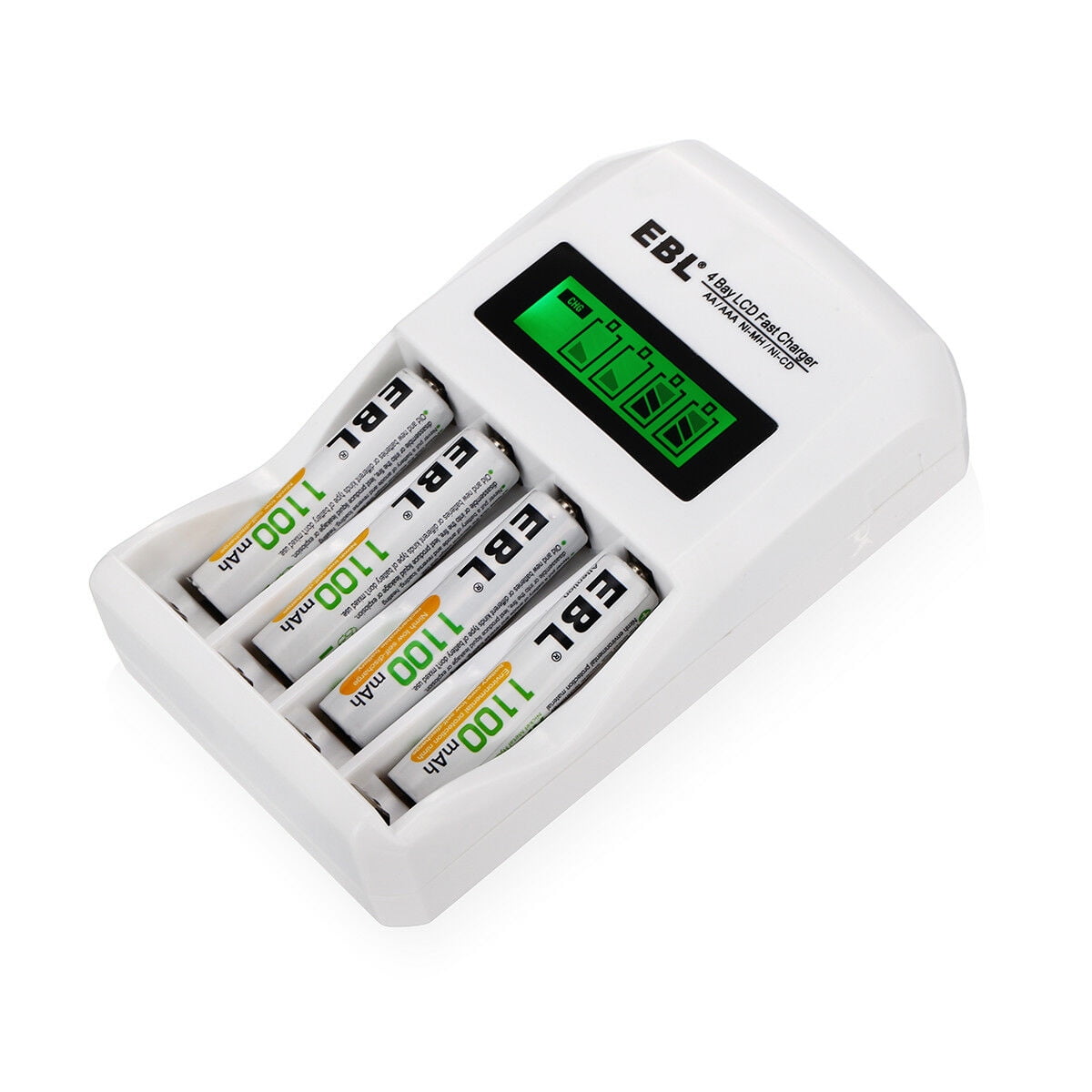 EBL 4Pack 1100mAh AAA Batteries + Smart LCD Battery Charger for AA AAA NiCD NiMH Rechargeable