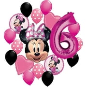 Minnie Mouse Party Supplies 6th Birthday Balloons Bundle with Character Mylar Balloons Heart Balloons and Big Number