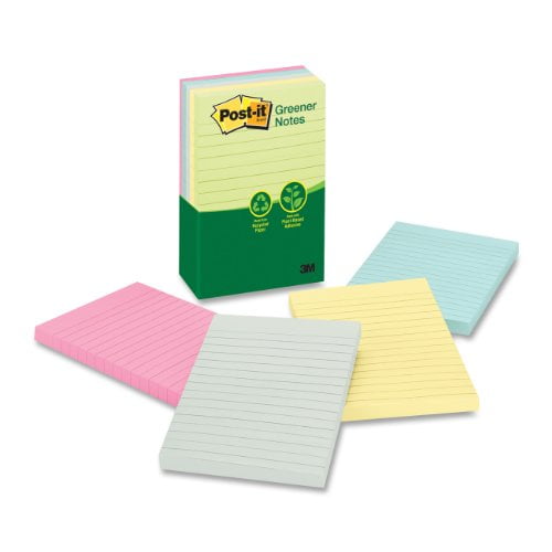Post-it Greener Notes, 4 in x 6 in, Sweet Sprinkles Collection, Lined, 5 Pads