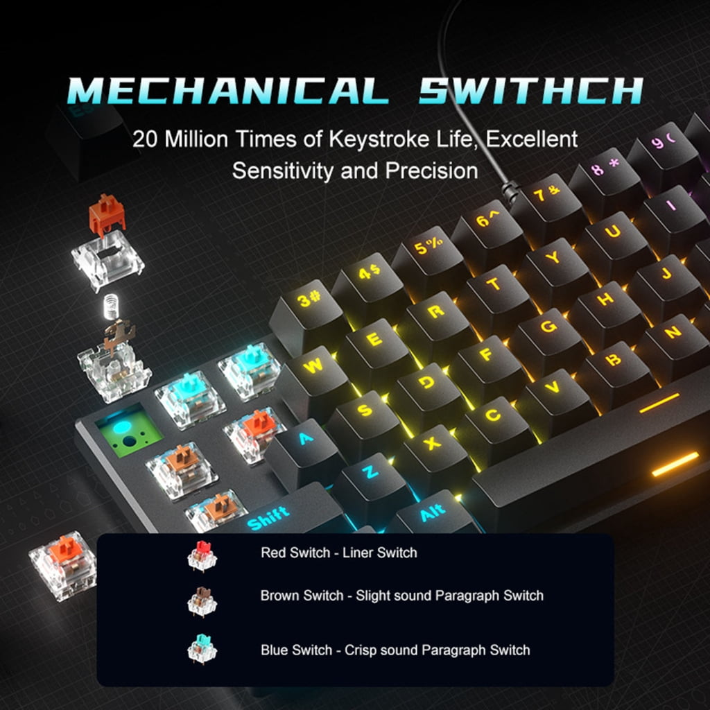 LED Mechanical Keyboard Hot Swappable Gaming Keyboard Corded Keyboard 61 Gaming Keyboard for Computer Laptop