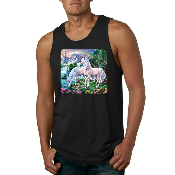 Unicorn Fanstasy Island Castle Animal Lover Male Graphic Tank Top, Black, Small