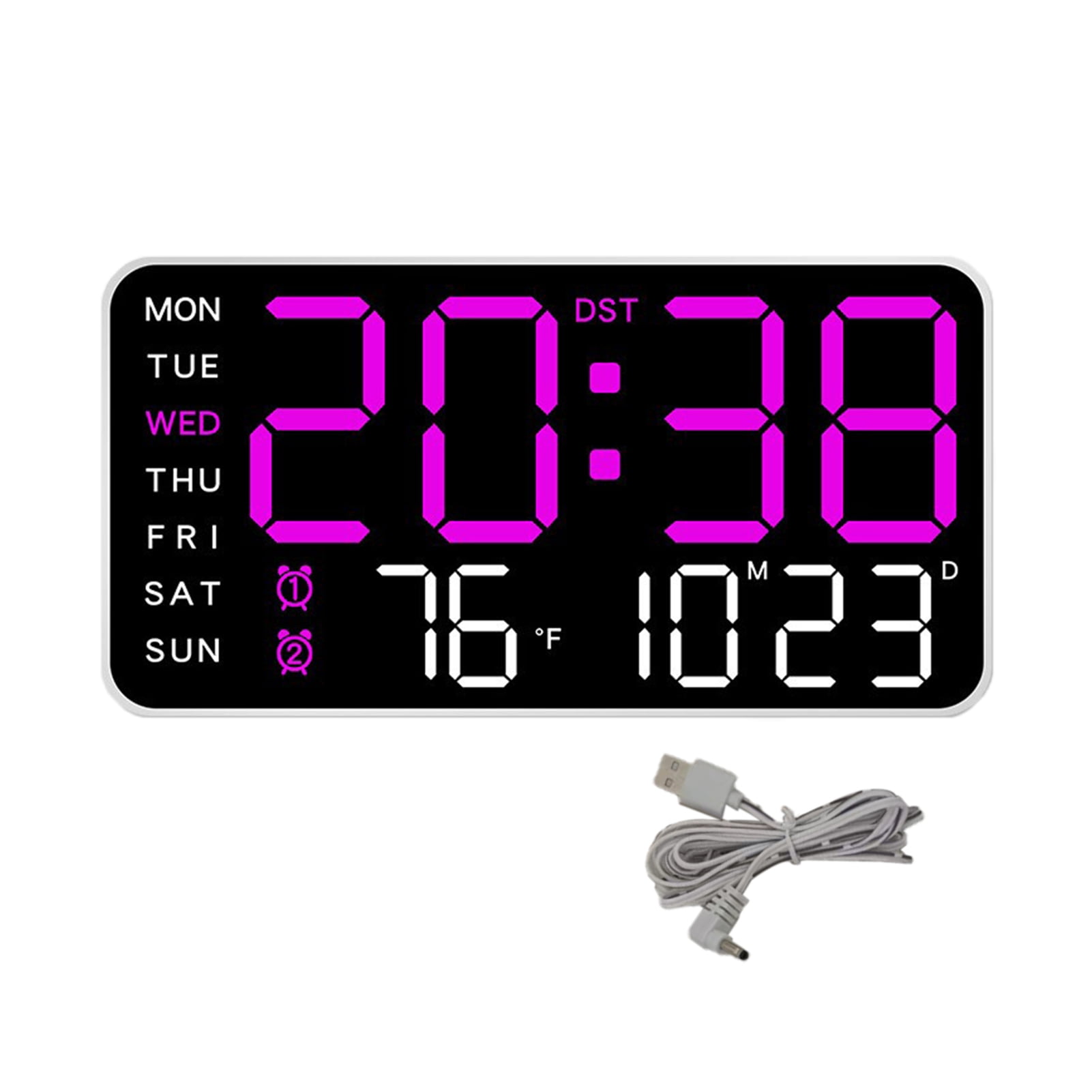 Callipe Digital Wall Clock Large Display Auto Dimming Easy-Setup Temperature Calendar Countdown Timer Silent Hanging Clock