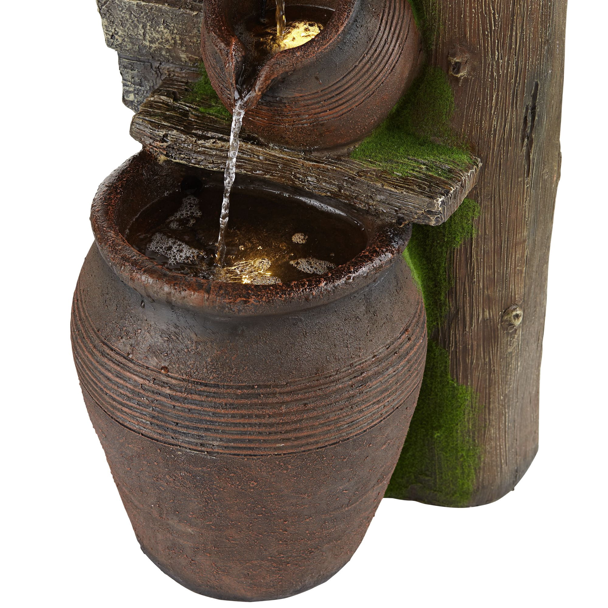 Four Jug 39 1/4" High Large Rustic Indoor Outdoor Decor Faux Stone Floor Fountain with Light LED Outside