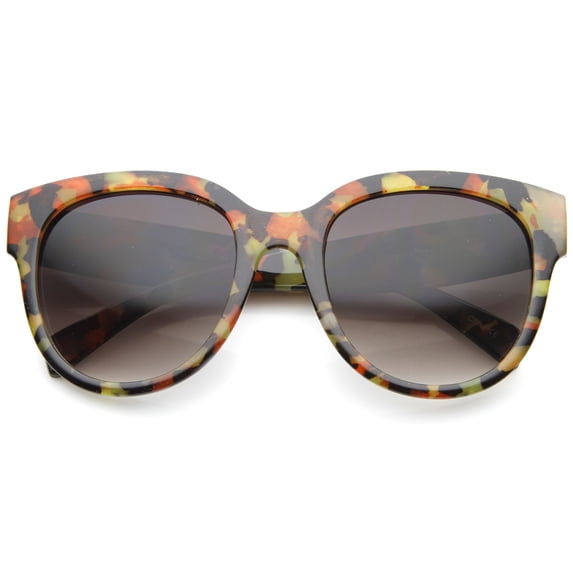 sunglassLA - Oversize Block Tortoise Thick Frame Round Horn Rimmed Sunglasses - 55mm