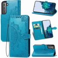thumbnail image 1 of LEDEX Leather Flip Wallet Case Card Holder Embossed Mandala Floral Pattern Premium SKYXD Luxury 3D for Samsung Galaxy S22 (Blue), 1 of 7