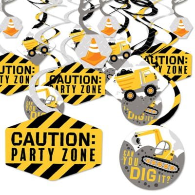 Dig It - Construction Party Zone - Baby Shower or Birthday Party Hanging Decor - Party Decoration Swirls - Set of 40
