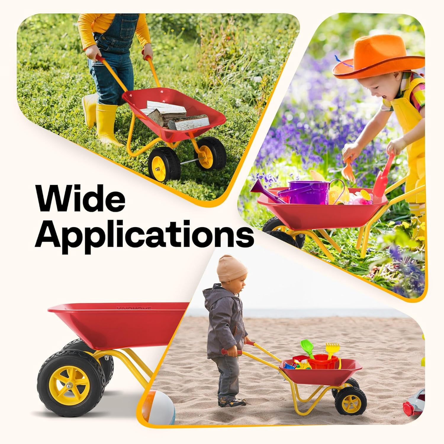SPECSTAR Kids Wheelbarrow Children Garden cart with Toddler Gardening Tool Set Child Wheel Barrel Outdoor Indoor Toys Gift Red