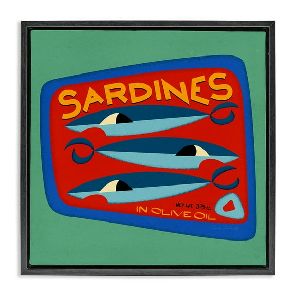 Stupell Industries Bold Sardines Can Food & Beverage Painting Black Floater Framed Canvas Art Print Wall Art, 18 x 18