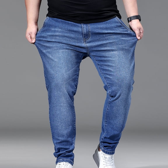 LIBRCLO Men's Jeans Straigh Leg Casual Denim Pants with Pockets Button Waist Slim Fit Jeans Size XXL
