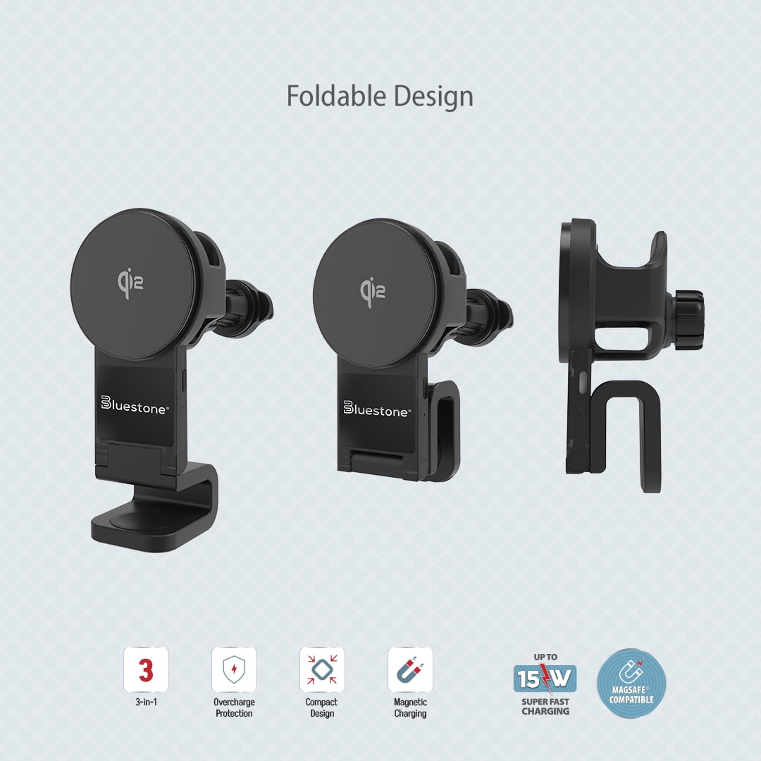 3-in-1 Magcharge Car Mount With Wireless Charging for Phone, Airpods and iWatch