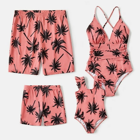 

PatPat Easter Mommy and Me Swimsuit Family Matching Swimwear One Piece Coconut Tree Printed V Neck Bathing Suit