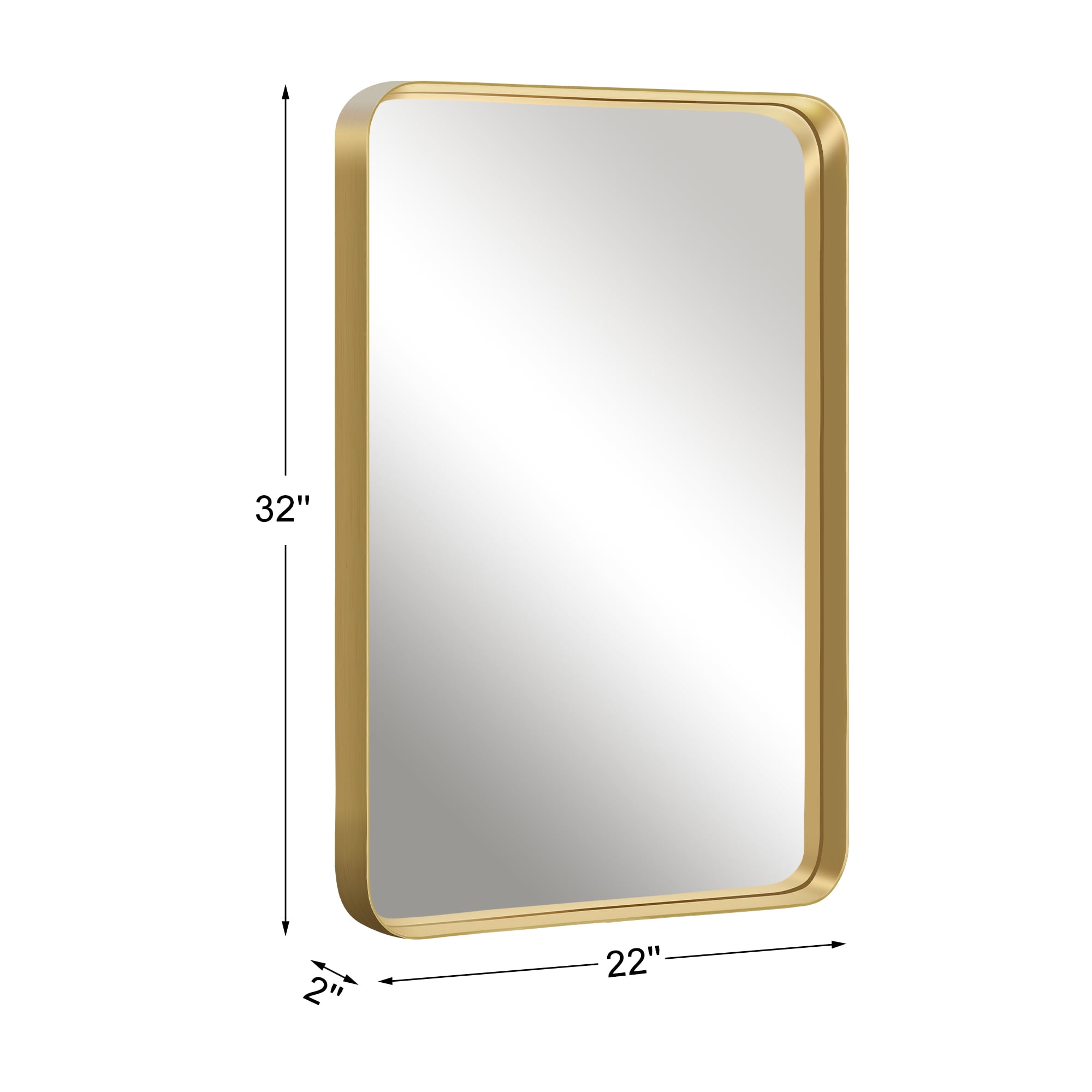 32"x22" Aluminum Alloy Wall Mount Rounded Corner Rectangular Mirror,Gold
