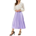 thumbnail image 3 of Allegra K Women's Elastic Waist Metallic Shiny Accordion Pleated Midi Skirt, 3 of 7