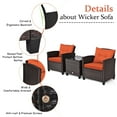 thumbnail image 6 of Patiojoy 3PCS Wicker Cushioned Conversation Set Outdoor Rattan Furniture w/ Orange Cushions, 6 of 8