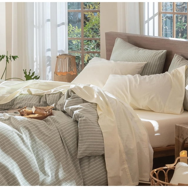 Bedding Sheet Set Washed Cotton Linen Like Textu Breathable Durable Soft Comfy (Dark Orange Queen)