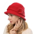 thumbnail image 2 of Dyfzdhu Fedora Hats for Women Elegant Flower Fall Winter Knitted Bucket Hat Red, 2 of 4