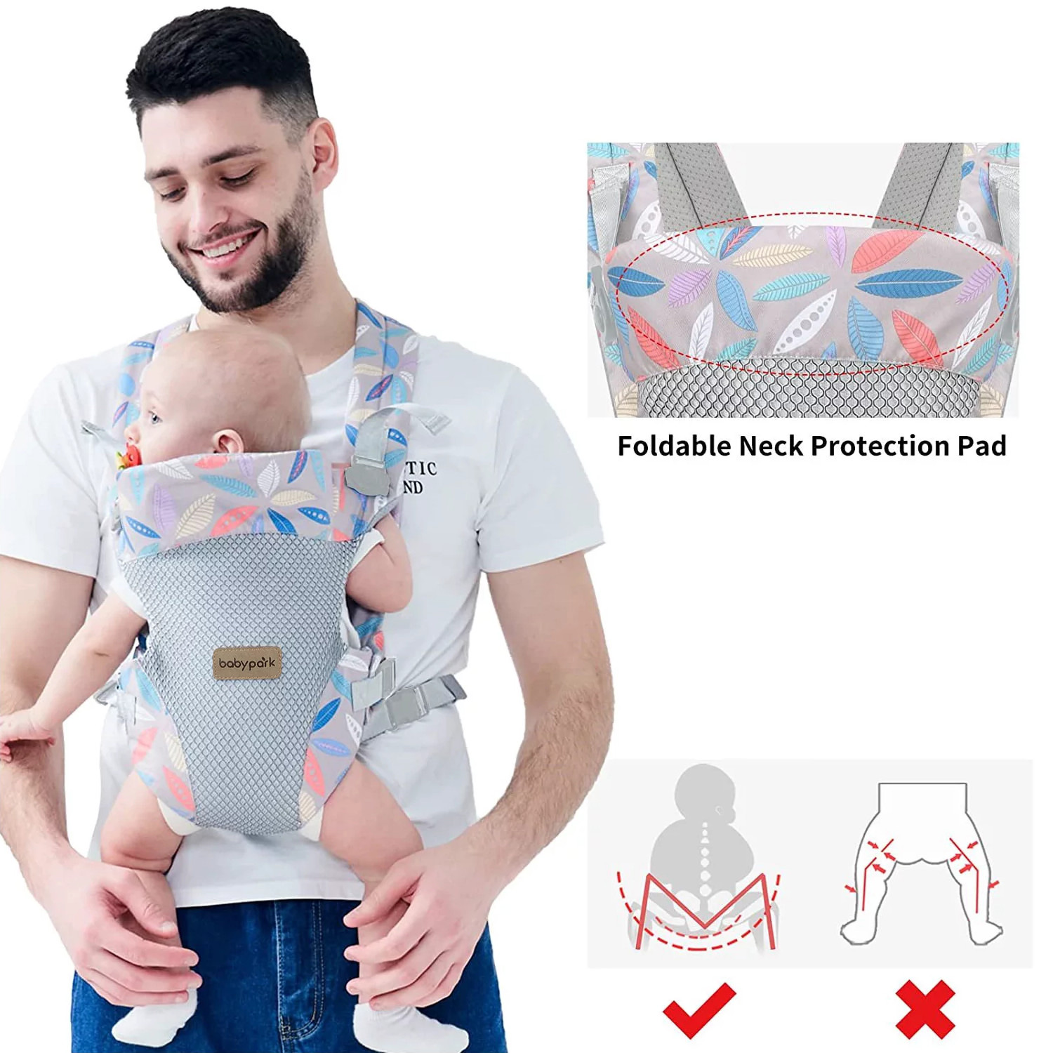 Yadala Baby Carrier, 4-in-1 Leaf Baby Carrier, Front and Back Baby Sling with Adjustable Holder - image 3 of 7