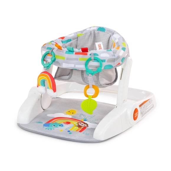 Bright Starts Asiento de piso para bebé para aprender a sentarse, 2 posiciones crece con el bebé, silla de bebé portátil, incluye juguetes sensoriales, unisex, 4-12 meses, paraíso lúdico