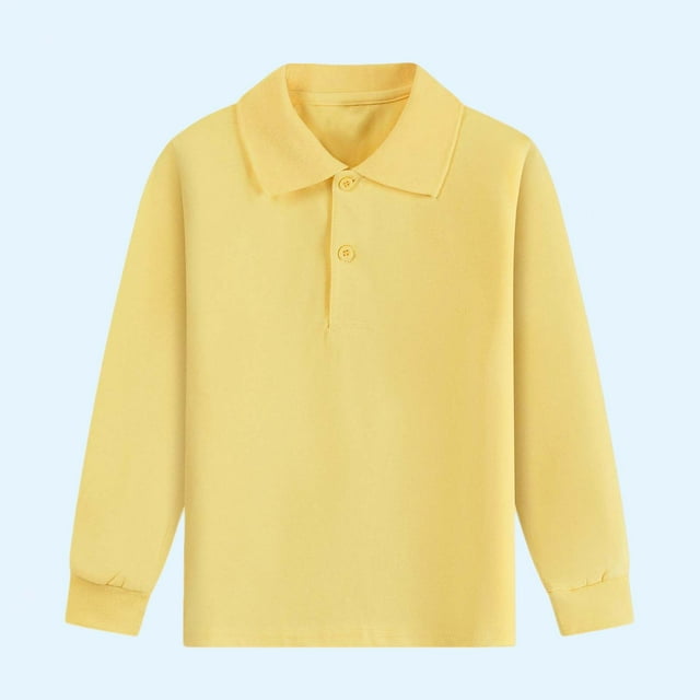 Ceisia Kids' Solid Color Long Sleeve Polo Shirt for Back-to-School & Casual Wear Yellow 170 Gifts