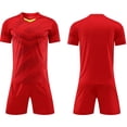 thumbnail image 2 of Virmaxy Color Block V-Neck Football Uniform Short Sleeve Breathable Soccer Jersey and Shorts for Casual Wear and Sports Activities for 3-13Y, 2 of 6
