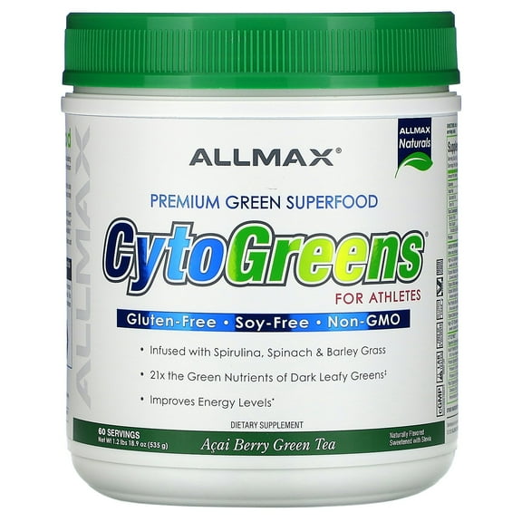 ALLMAX CytoGreens, Premium Green Superfood for Athletes, Acai Berry Green Tea, 1.2 lbs (535 g)