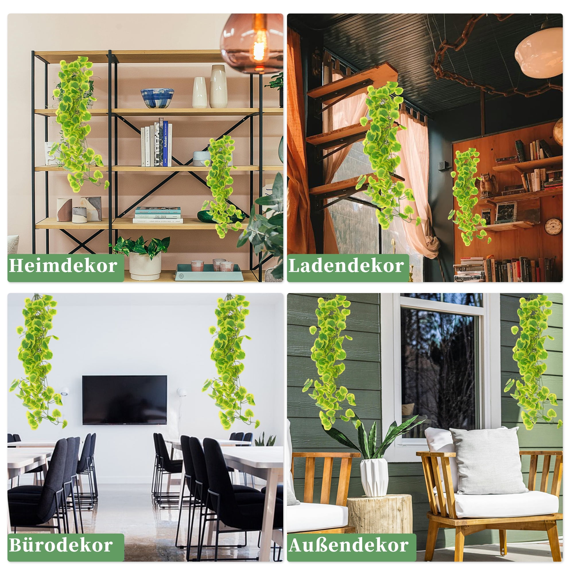 Unique Bargains 2pcs Fake Vines 39.37" Faux Greenery Leaves Decor