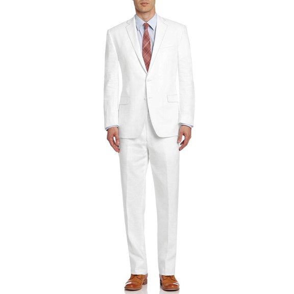 Mens Side Vent 2-piece Snow White Linen Modern Fit Suit DTI