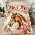 thumbnail image 2 of Manfei Wildlife Horse 4 Pieces Queen Sheet Sets,Chic Flower Ultra Soft Flat Sheet,Vintage Splash Queen Fitted Sheet,Lightweight Teenager Bedroom Decor, 2 of 7