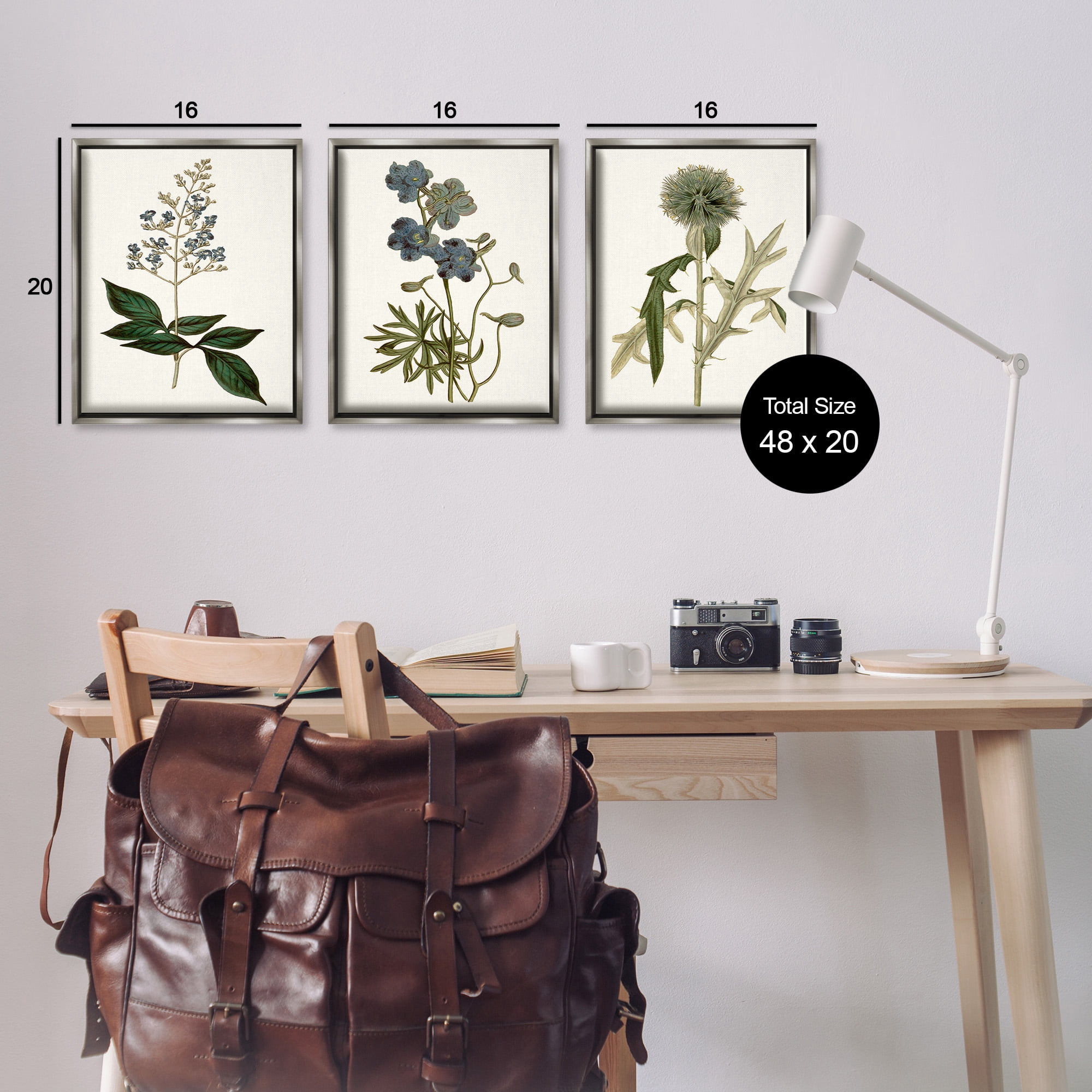 Stupell Industries Vintage Botanical Flowers on Beige Botanical & Floral Painting Gray Floater Framed Canvas Art Print Wall Art, 17 x 21, Set of 3