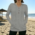 thumbnail image 4 of Women's UPF 50+ Sun Protection Jacket Hooded Women's Sports V-neck Sun Protection Hooded Solid Color Front Decorated Button Long Sleeve Top, 4 of 7