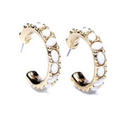 White Cabochon Pierced Hoop Earrings