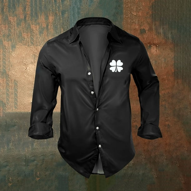 Blusa y camisa de manga larga con cuello vuelto para hombre, informal, a la moda, con botones y estampado de San Patricio, de poliéster.
