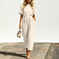 thumbnail image 7 of Women's Short Sleeve Casual Jumpsuit with Elastic Waist Pockets Summer Lightweight Solid Color Crew Neck Straight Leg One Piece Romper, 7 of 7