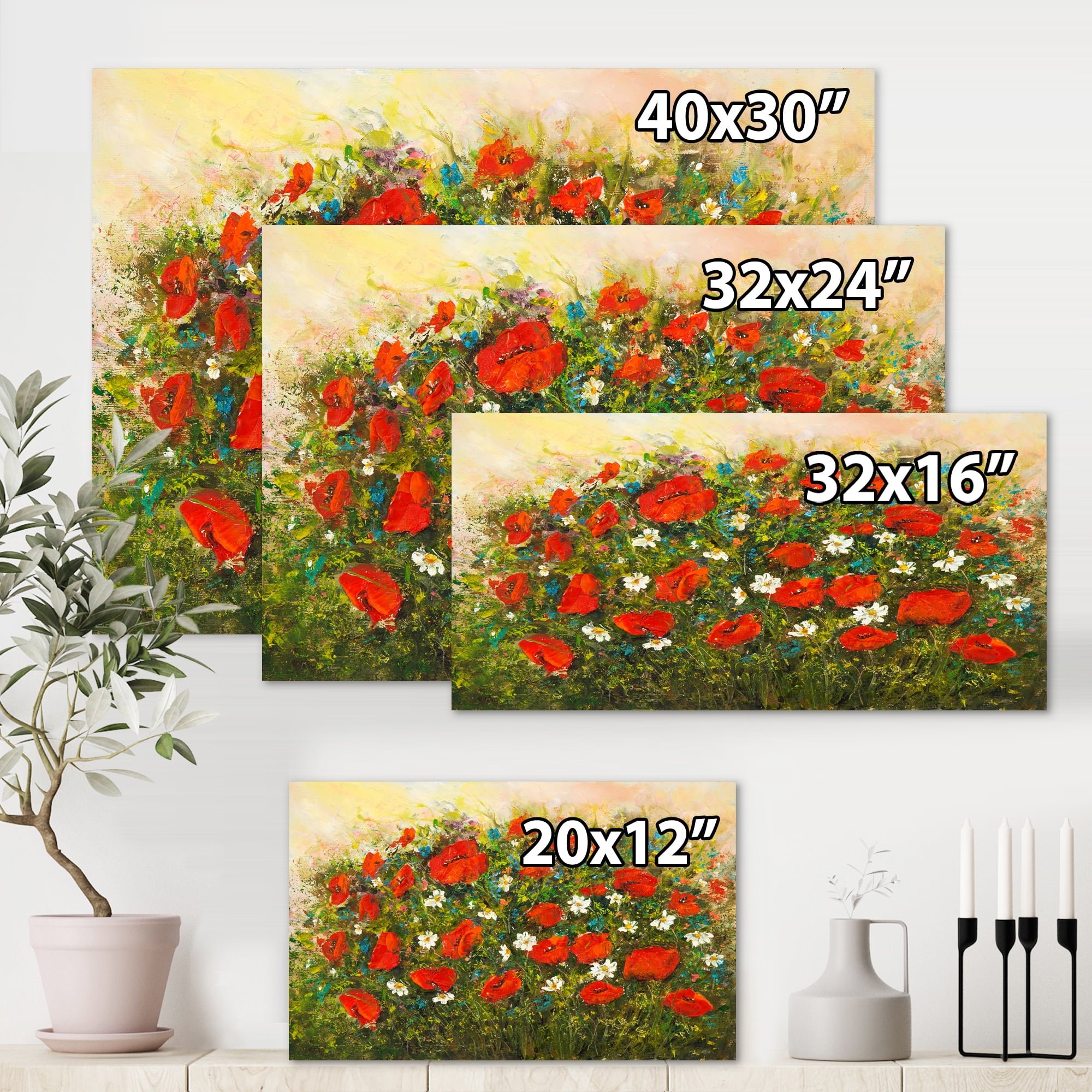 Designart ' The Fields of Red Wildflowers ' Traditional Canvas Wall Art Print