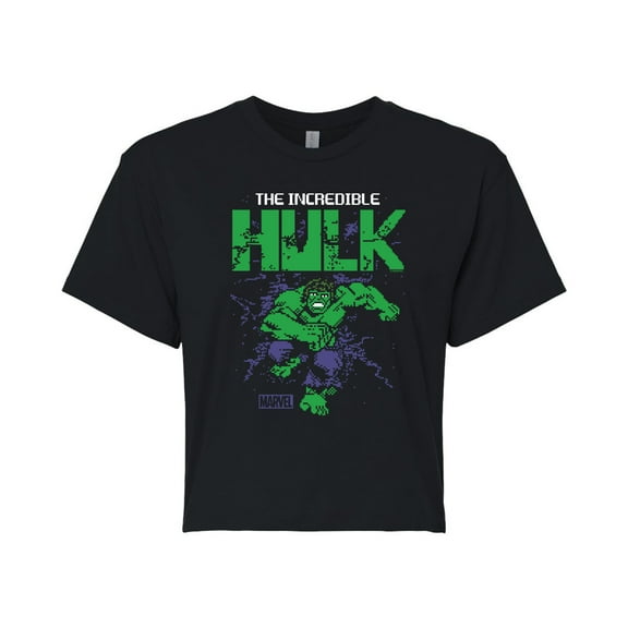 Marvel Hulk - 8 Bit Pixelated - Juniors Cropped Graphic T-Shirt