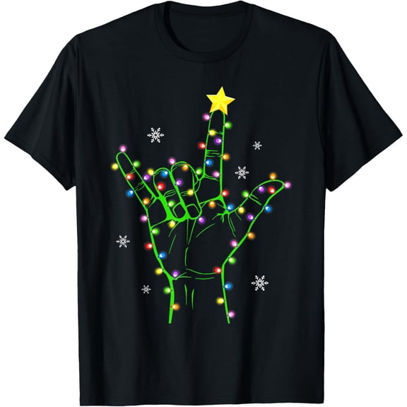ASL Christmas Christmas Tree Lights American Sign Language T-Shirt