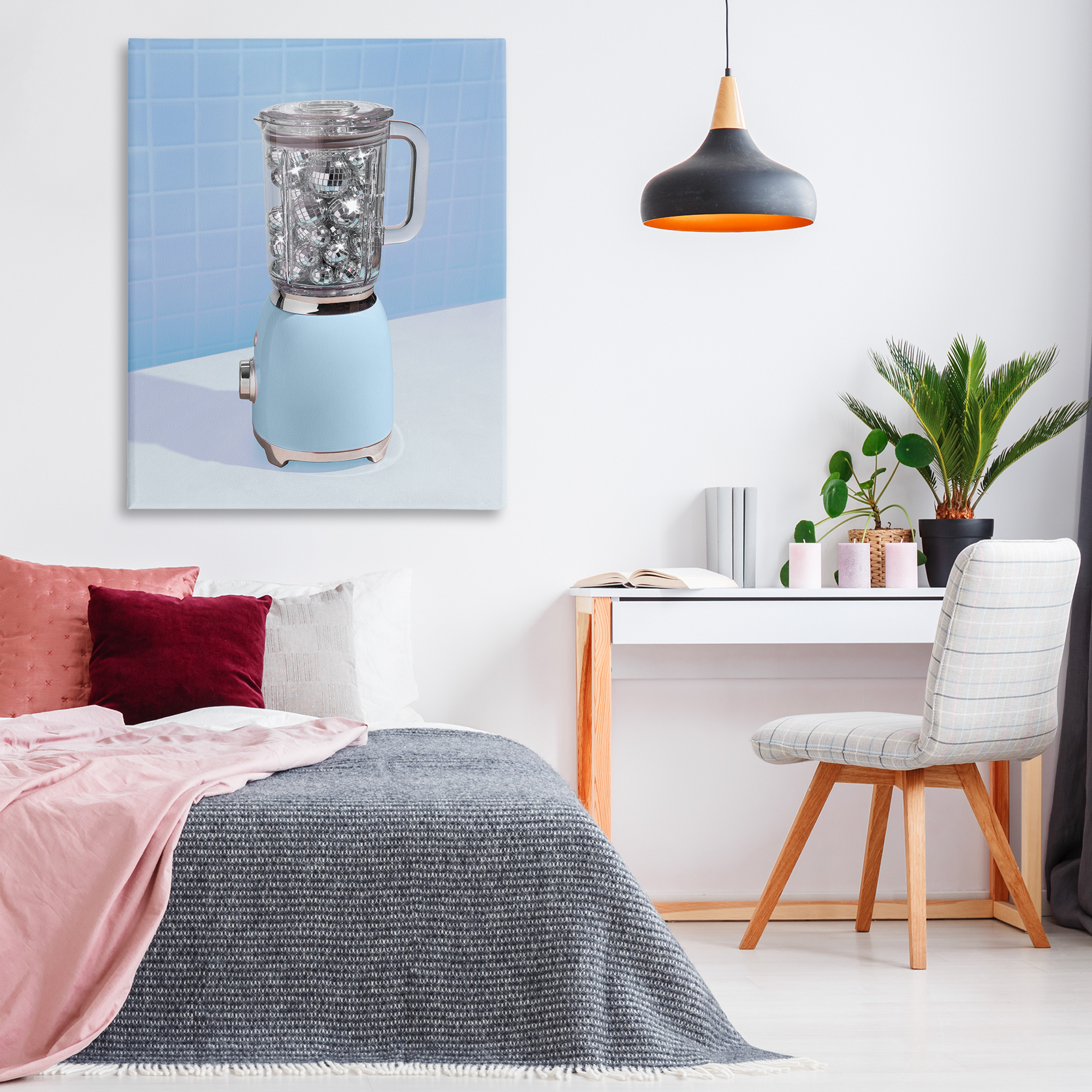 Blue Retro Disco Blender Canvas Wall Art, design by LISH Creative