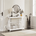 thumbnail image 3 of Alden Design 2-Tier Wood Console Table with Power Outlet for Hallway Living Room, White, 3 of 7