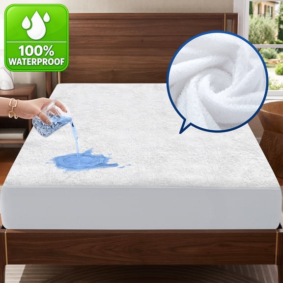 Lux Decor 100% Waterproof Mattress Protector Twin Size – Ultra-Soft Terry Top Fitted Cover, Breathable Cooling Noiseless, Fits up to 16″ Deep Pocket, OEKO-TEX Certified