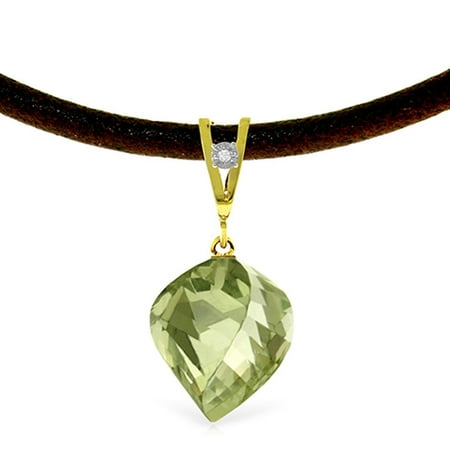 ALARRI 13.01 Carat 14K Solid Gold Savoire Vivre Green Amethyst Necklace with 22 Inch Chain Length.