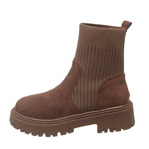 Women's Ankle Boots Fashion Stretch Suede Booties for Autumn Winter Comfortable Knit Casual Footwear with Elastic Design Solid Casual Style