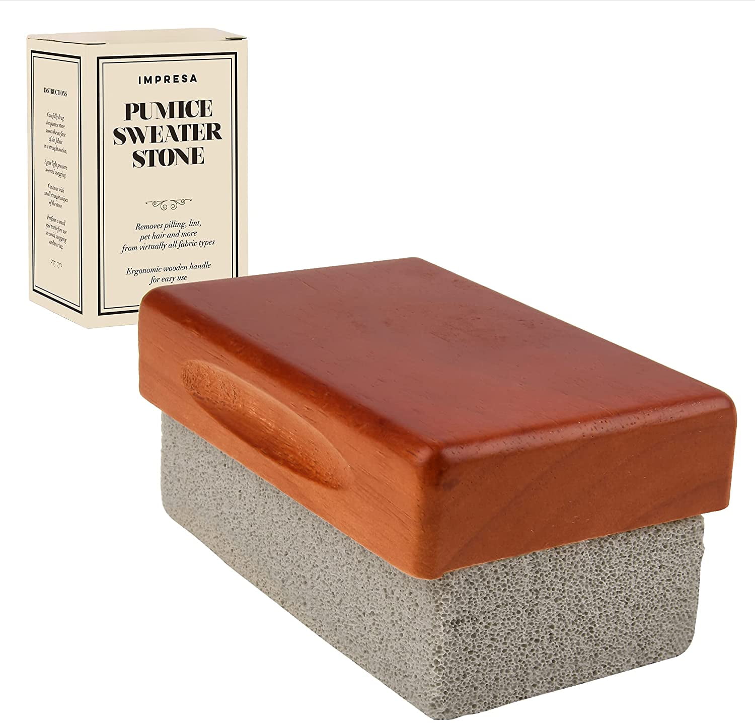 Impresa Pumice Sweater Stone with Wooden Handle - Lint Remover Stone